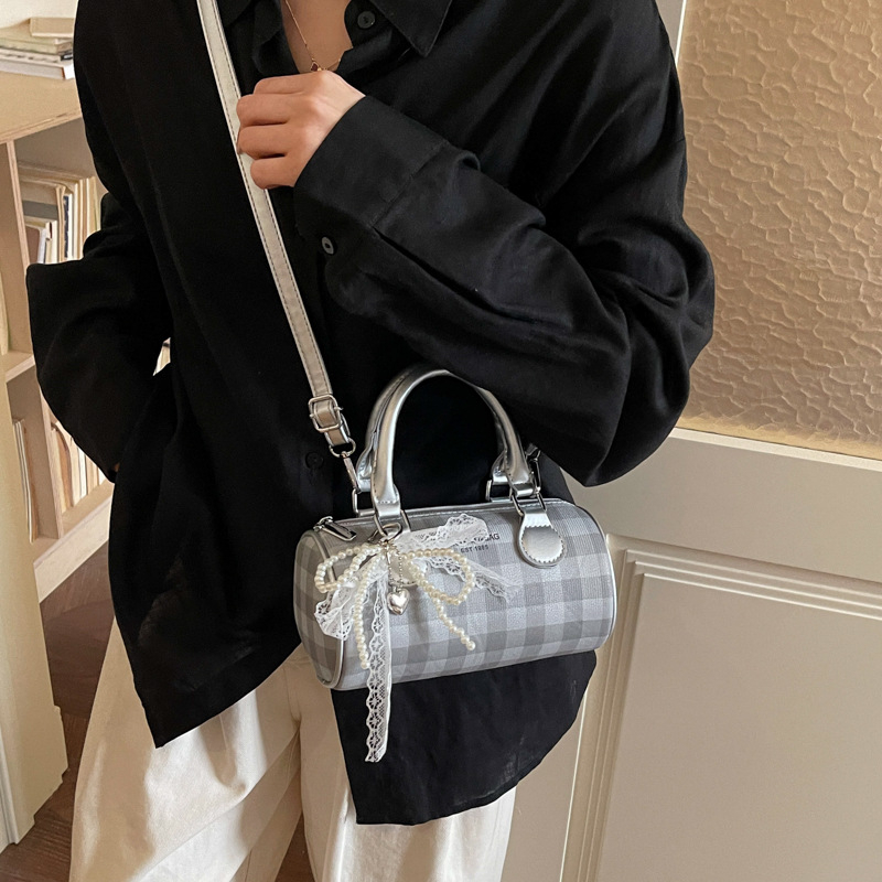 Ženska PU bucket torba, mala veličina, proljeće-ljeto 2026, karirani uzorak, elegantna crossbody torba