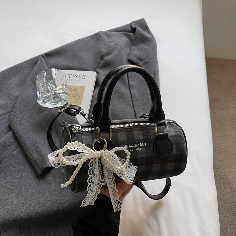 Ženska PU bucket torba, mala veličina, proljeće-ljeto 2026, karirani uzorak, elegantna crossbody torba