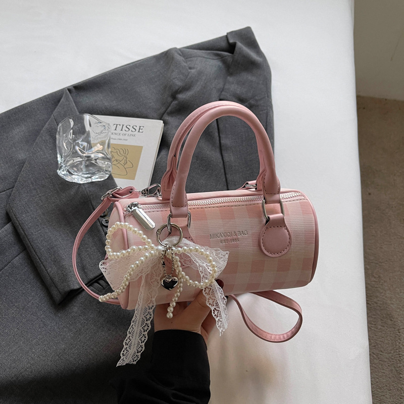 Ženska PU bucket torba, mala veličina, proljeće-ljeto 2026, karirani uzorak, elegantna crossbody torba