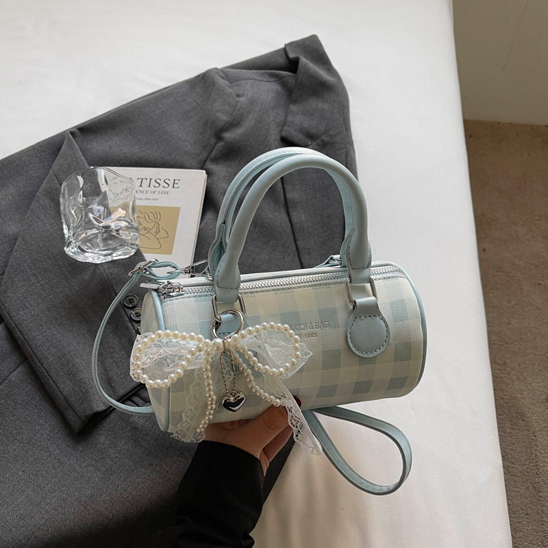 Ženska PU bucket torba, mala veličina, proljeće-ljeto 2026, karirani uzorak, elegantna crossbody torba