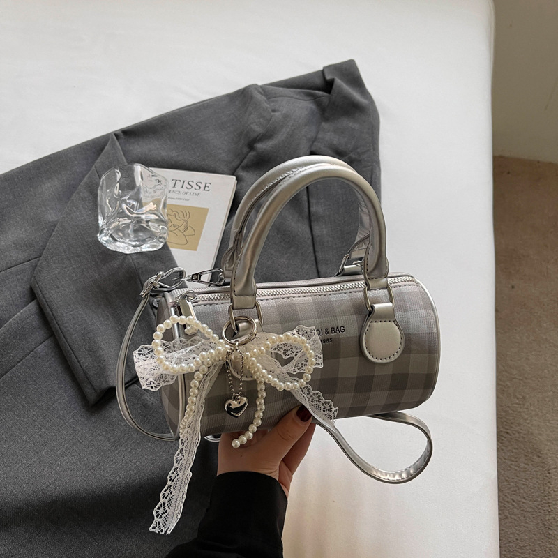 Ženska PU bucket torba, mala veličina, proljeće-ljeto 2026, karirani uzorak, elegantna crossbody torba