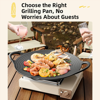 Tigaie grill din fontă pentru gătit în aer liber, platou Teppanyaki rotund, grill antiaderent pentru uz casnic, compatibil cu plite cu inducție și aragaz