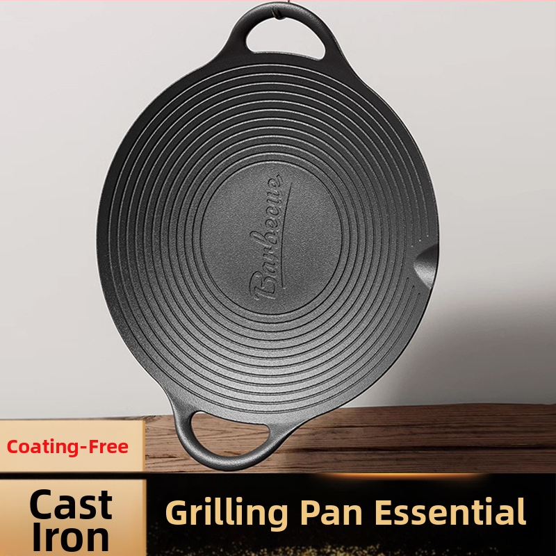 Tigaie grill din fontă pentru gătit în aer liber, platou Teppanyaki rotund, grill antiaderent pentru uz casnic, compatibil cu plite cu inducție și aragaz