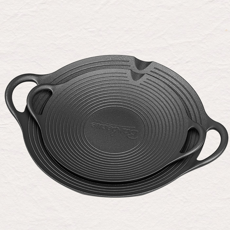 Tigaie grill din fontă pentru gătit în aer liber, platou Teppanyaki rotund, grill antiaderent pentru uz casnic, compatibil cu plite cu inducție și aragaz