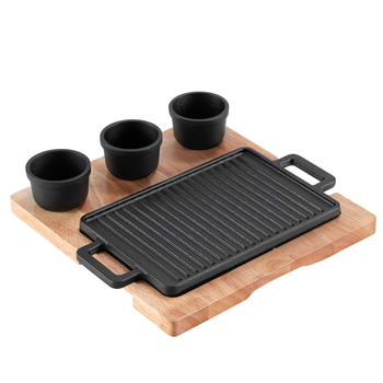 Tigaie grill din fontă pentru steak în stil occidental și barbecue coreean, pentru uz casnic și comercial, antiaderent, compatibil cu plite cu gaz și inducție, Xinghe