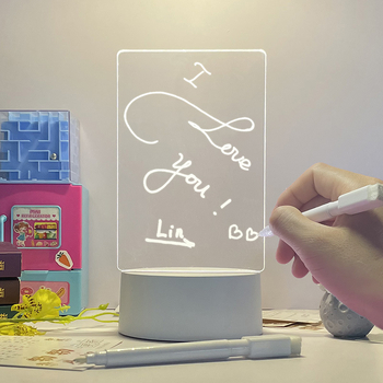 Tablă de mesaje din acril transparent cu LED, bidirecțională, albă pentru notițe