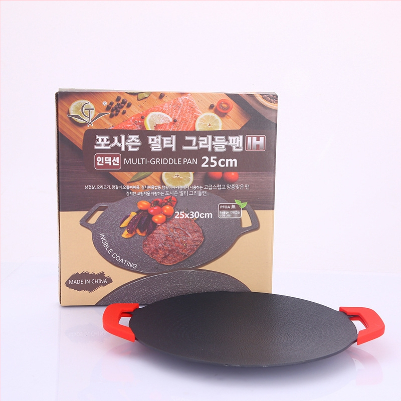 Tigaie grill din aliaj de aluminiu pentru plită cu inducție, tigaie BBQ coreeană, tigaie teppanyaki portabilă pentru camping