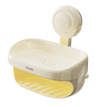 Beige săpunier dublu nivel cu drenaj, fără găuri, cu ventuză și spațiu pentru burete