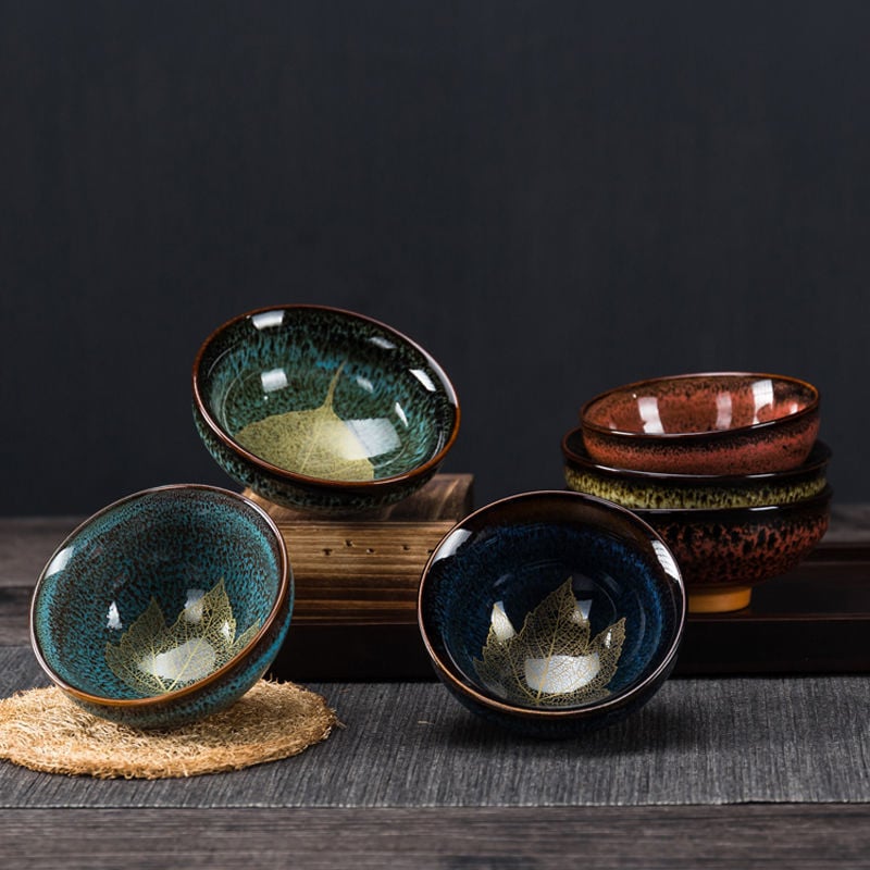 Căniță de ceai în formă de frunză, Jianzhan, ceramică, design frunză de arțar, ceașcă individuală, vas de degustare, cadou de afaceri