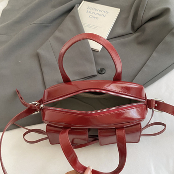 Korejski stil, mala kvadratna crossbody torba za žene s mašnicom, proljeće 2026, PU koža