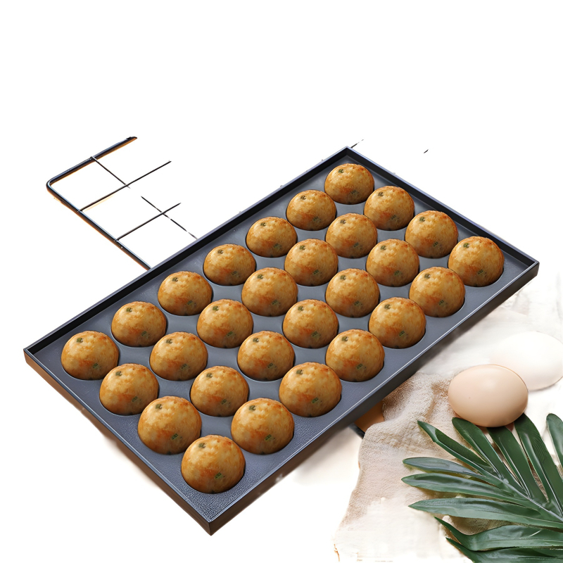 Tigaie grill Takoyaki cu 35 găuri, pentru bile de pește, cârnați, ouă de prepeliță și bile de caracatiță