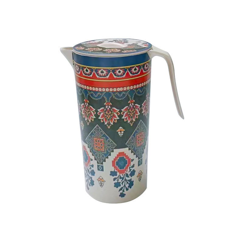 Sticlă de apă din fibră de bambus cu capac, recipient rotund pentru apă rece cu model colorat