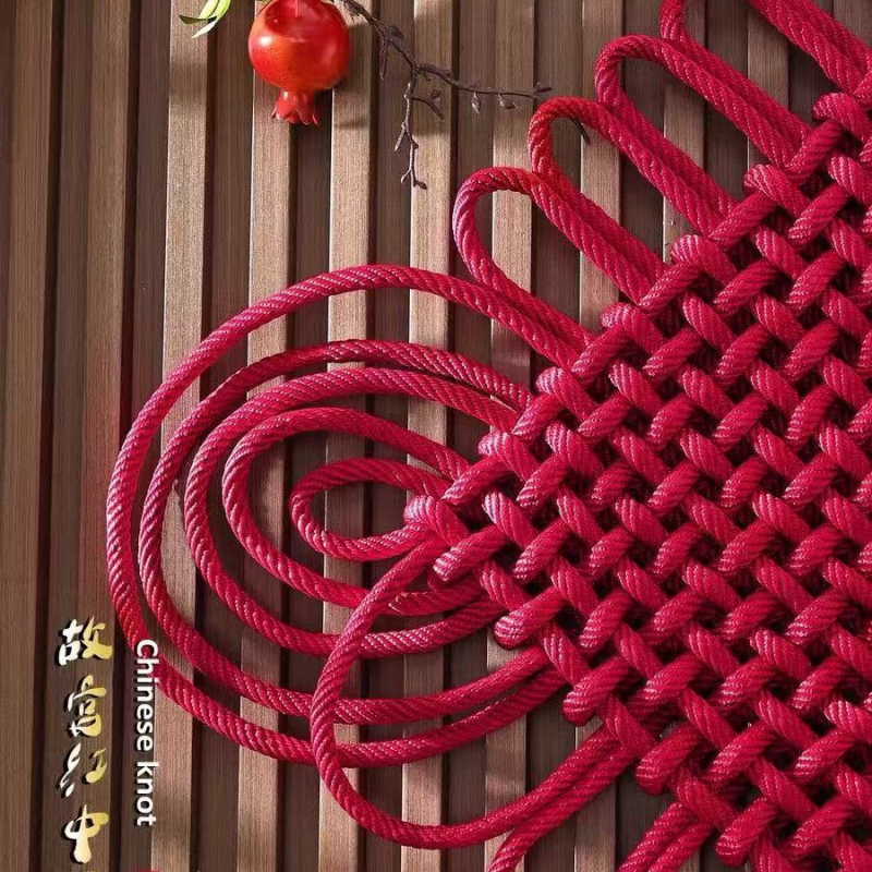 Pandantiv chinezesc cu nod roșu vin, pentru sufragerie și hol, realizat manual din fir de mătase, nod plat, decor festiv de primăvară