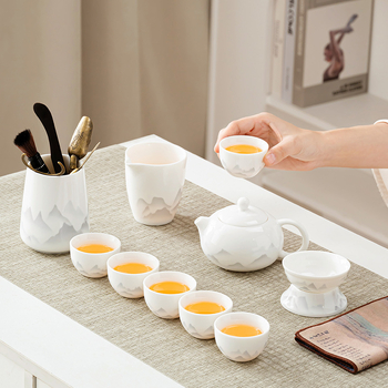 Jiangshan ajándékdoboz: testreszabható teáskészlet Dehua fehér porcelánból tinta táj motívummal, Kung Fu tea set üzleti vásárláshoz