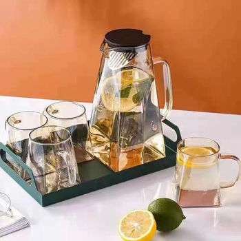 Set mare din sticlă borosilicată pentru apă rece: ceainic rezistent la căldură și pahar de apă
