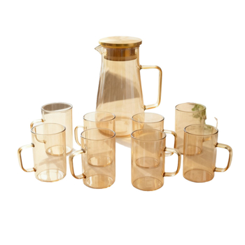 Set mare din sticlă borosilicată pentru apă rece: ceainic rezistent la căldură și pahar de apă