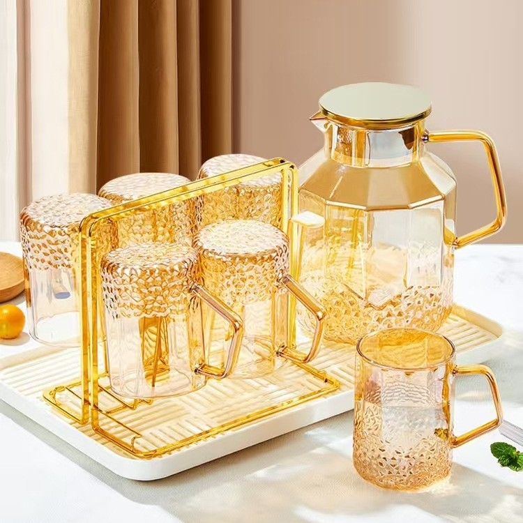 Set mare din sticlă borosilicată pentru apă rece: ceainic rezistent la căldură și pahar de apă