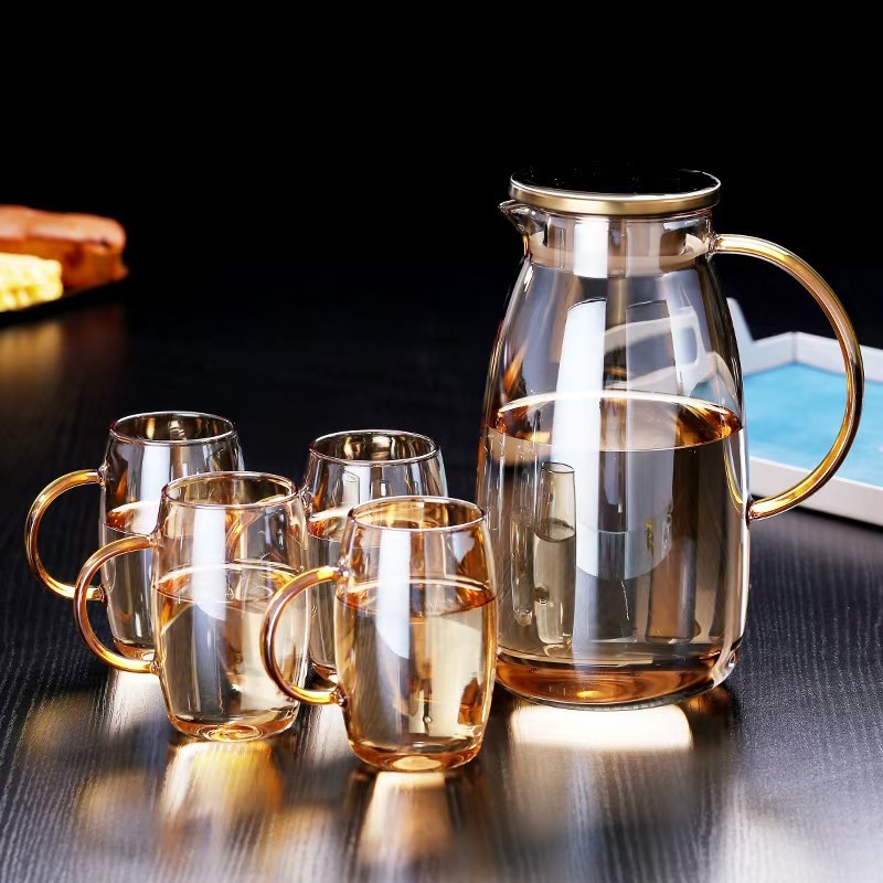 Set mare din sticlă borosilicată pentru apă rece: ceainic rezistent la căldură și pahar de apă