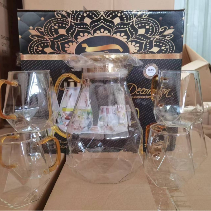 Set mare din sticlă borosilicată pentru apă rece: ceainic rezistent la căldură și pahar de apă
