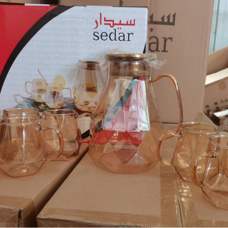 Set mare din sticlă borosilicată pentru apă rece: ceainic rezistent la căldură și pahar de apă