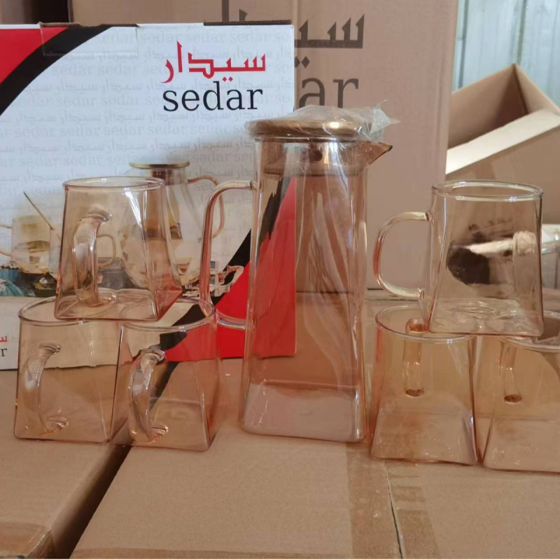Set mare din sticlă borosilicată pentru apă rece: ceainic rezistent la căldură și pahar de apă