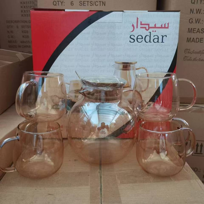 Set mare din sticlă borosilicată pentru apă rece: ceainic rezistent la căldură și pahar de apă