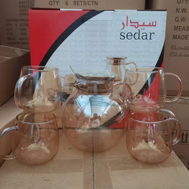 Set mare din sticlă borosilicată pentru apă rece: ceainic rezistent la căldură și pahar de apă