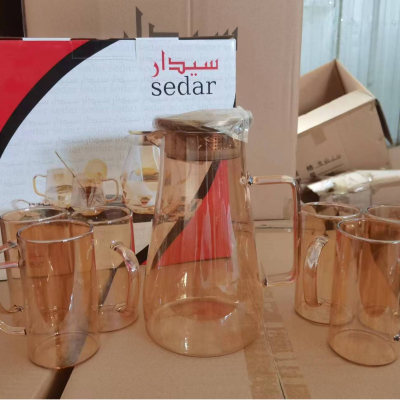 Set mare din sticlă borosilicată pentru apă rece: ceainic rezistent la căldură și pahar de apă