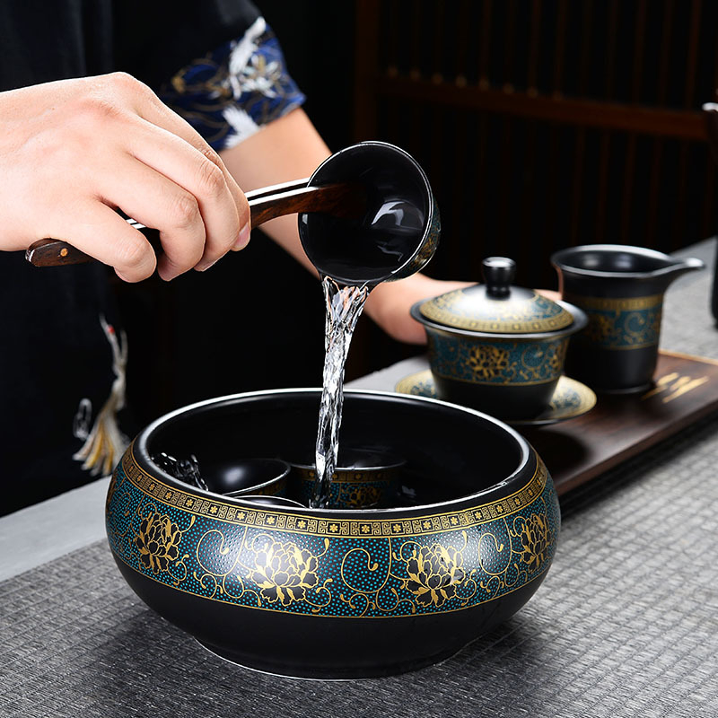 Set automat de ceai cu ceainic și cești Kung Fu – ceramică neagră mata, pentru birou