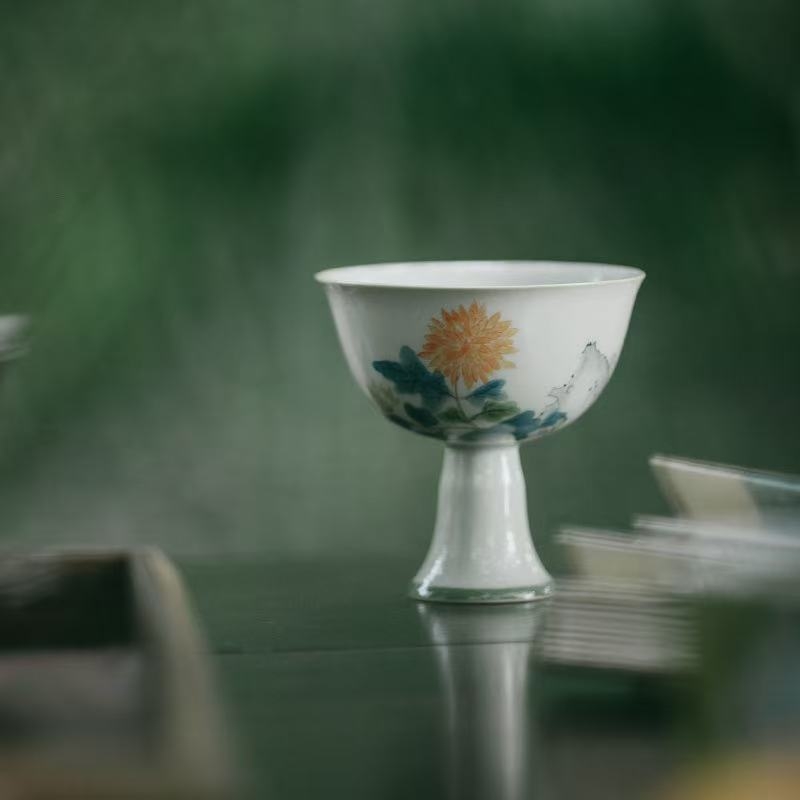 Set de ceai din porțelan, roz pastel, pictură manuală, cu ceainic și cești
