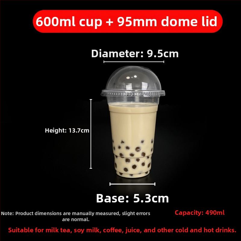 Jednorazový pohár na milk tea s viečkom, priehľadný plast, priemer 95 mm, objem 600 ml