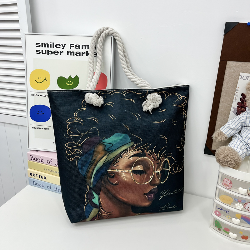 Nova ženska tote torba s debelim užetom, kreativni print, velik kapacitet, torba za plažu