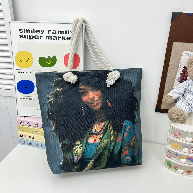 Nova ženska tote torba s debelim užetom, kreativni print, velik kapacitet, torba za plažu