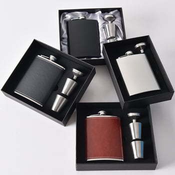 Set din oțel inoxidabil pentru vin, sticlă portabilă de 8 oz, stil retro, negru/argintiu/maro, sticluță mică
