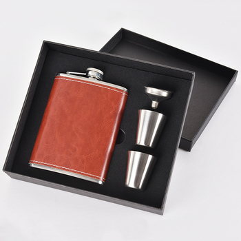 Set din oțel inoxidabil pentru vin, sticlă portabilă de 8 oz, stil retro, negru/argintiu/maro, sticluță mică