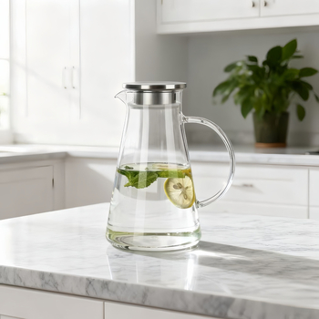Carafă pentru apă rece din sticlă borosilicată, transparentă, rezistentă la temperaturi înalte, capacitate mare pentru sucuri și băuturi