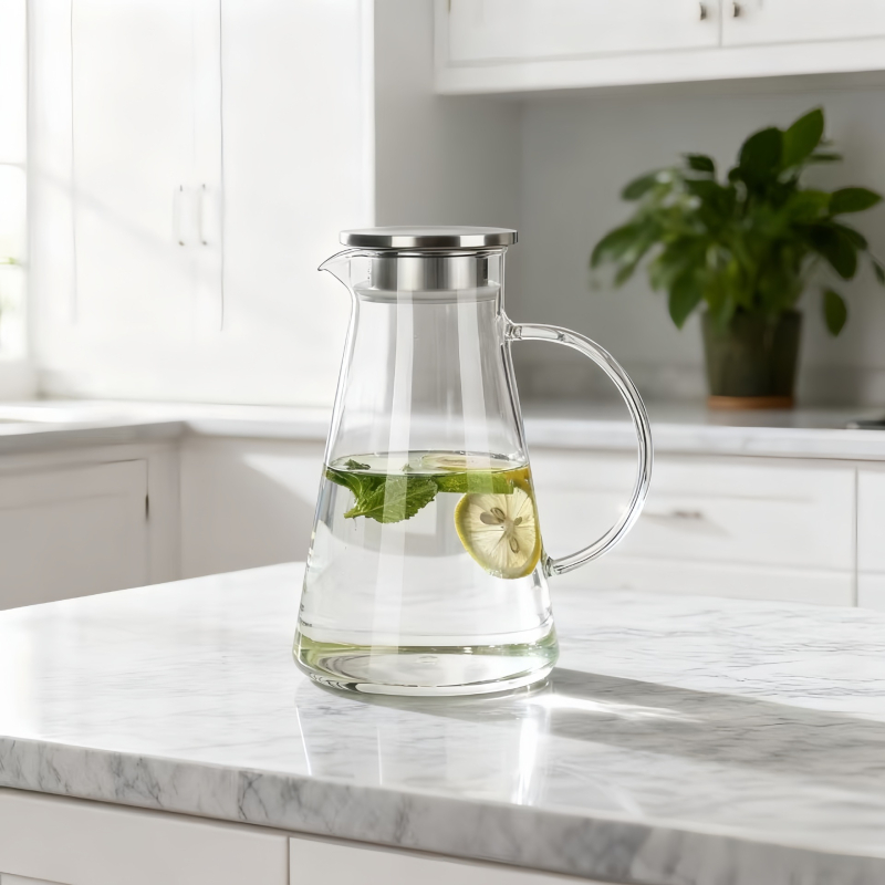 Carafă pentru apă rece din sticlă borosilicată, transparentă, rezistentă la temperaturi înalte, capacitate mare pentru sucuri și băuturi