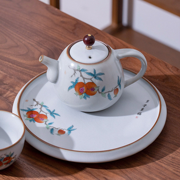 Tavă ceramică pentru ceai cu suport pentru capac și bază anti-arzuri – accesorii pentru set Kung Fu ceai, personalizare logo