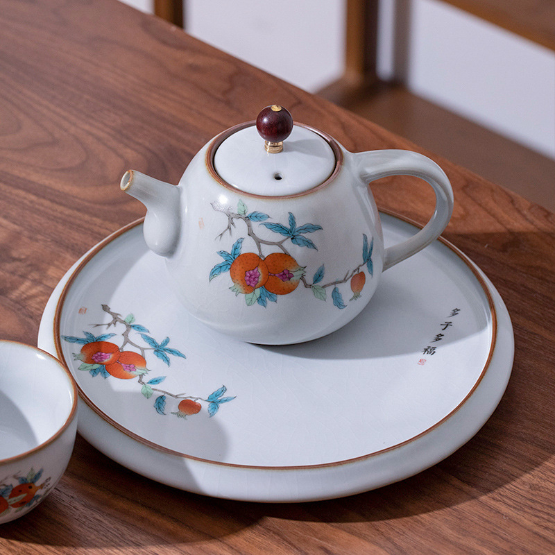 Tavă ceramică pentru ceai cu suport pentru capac și bază anti-arzuri – accesorii pentru set Kung Fu ceai, personalizare logo