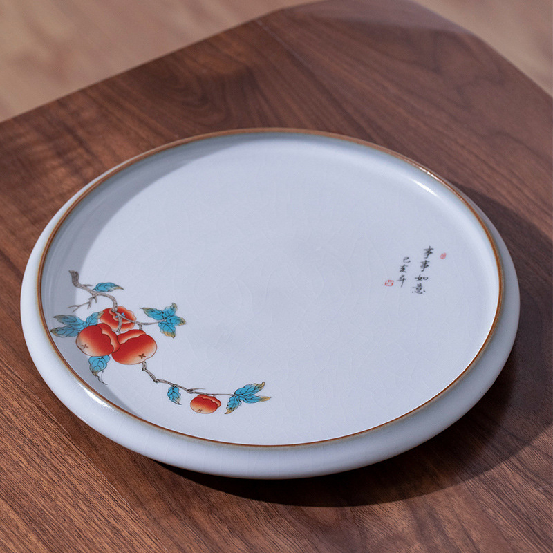 Tavă ceramică pentru ceai cu suport pentru capac și bază anti-arzuri – accesorii pentru set Kung Fu ceai, personalizare logo