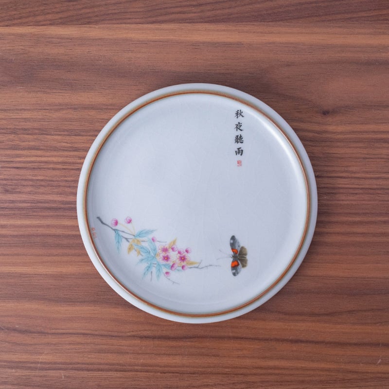 Tavă ceramică pentru ceai cu suport pentru capac și bază anti-arzuri – accesorii pentru set Kung Fu ceai, personalizare logo