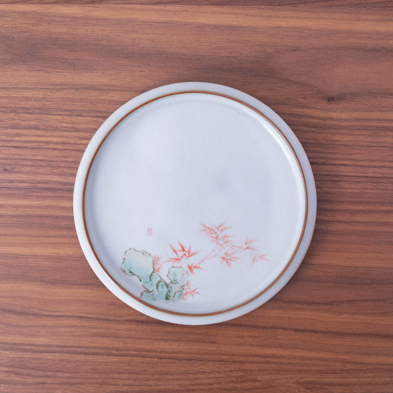 Tavă ceramică pentru ceai cu suport pentru capac și bază anti-arzuri – accesorii pentru set Kung Fu ceai, personalizare logo