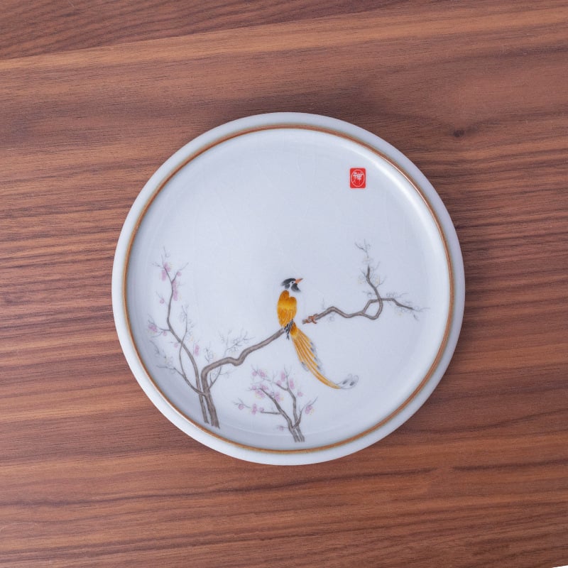 Tavă ceramică pentru ceai cu suport pentru capac și bază anti-arzuri – accesorii pentru set Kung Fu ceai, personalizare logo