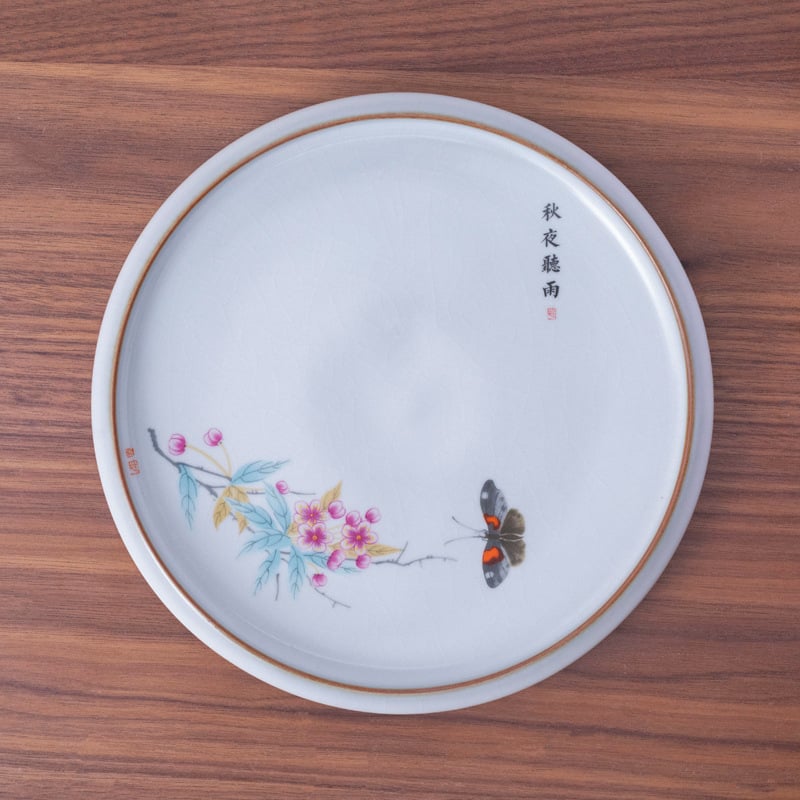 Tavă ceramică pentru ceai cu suport pentru capac și bază anti-arzuri – accesorii pentru set Kung Fu ceai, personalizare logo