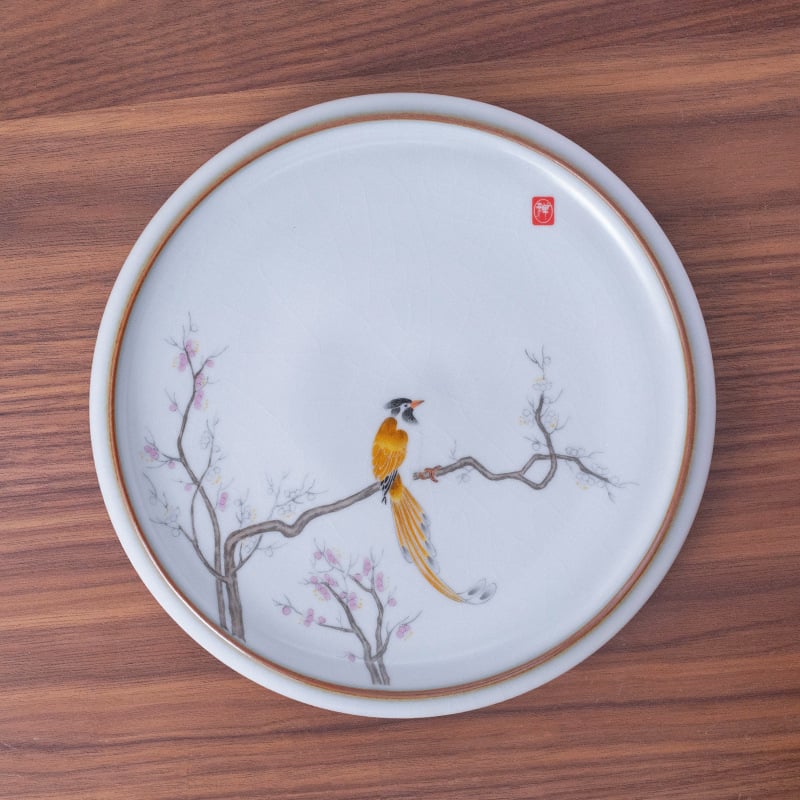 Tavă ceramică pentru ceai cu suport pentru capac și bază anti-arzuri – accesorii pentru set Kung Fu ceai, personalizare logo