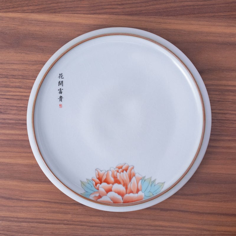 Tavă ceramică pentru ceai cu suport pentru capac și bază anti-arzuri – accesorii pentru set Kung Fu ceai, personalizare logo