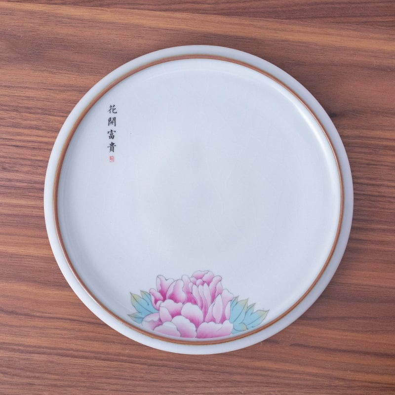 Tavă ceramică pentru ceai cu suport pentru capac și bază anti-arzuri – accesorii pentru set Kung Fu ceai, personalizare logo