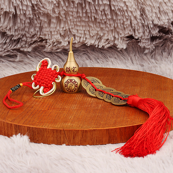 Pandantiv din alamă cu nod chinezesc și monedele celor Cinci Împărați, îngroșat și greu, decor Feng Shui în formă de roată