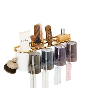 Suport pentru periuțe de dinți și cană, cu dozator de pastă, montat pe perete – fără găuri