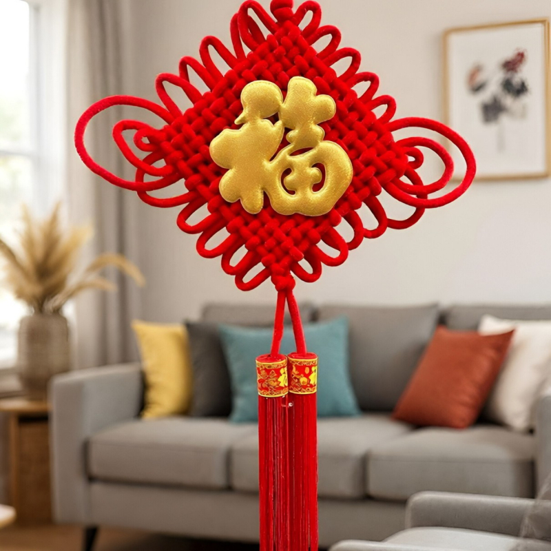 Pandant din nod chinezesc cu binecuvântare, mare pentru living și intrare, decor de ușă de Anul Nou.